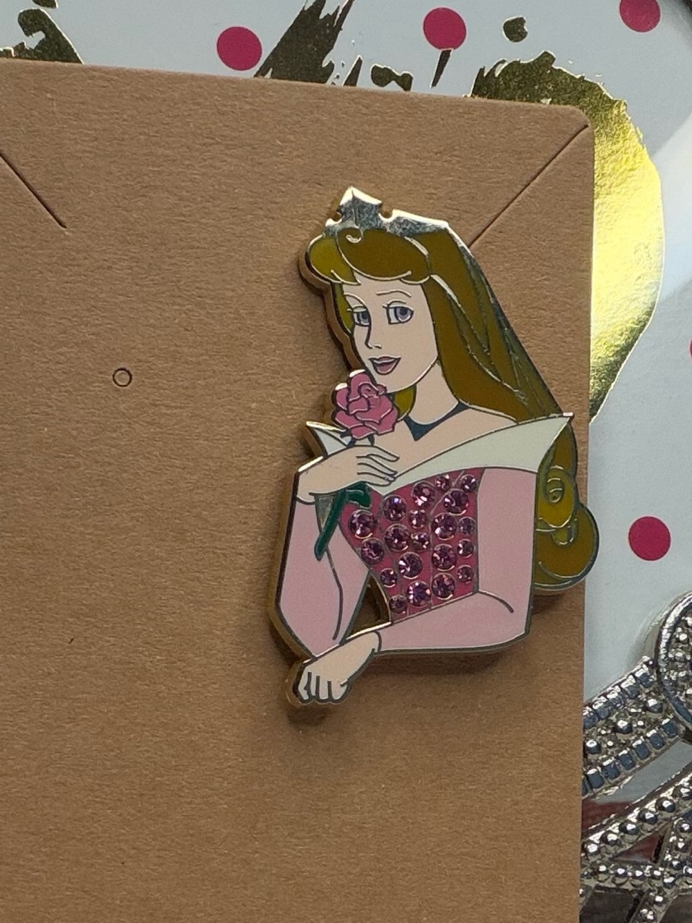 Authentic Disney Pin Trading Princess Aurora Rhinestone Jeweled Dress 2008